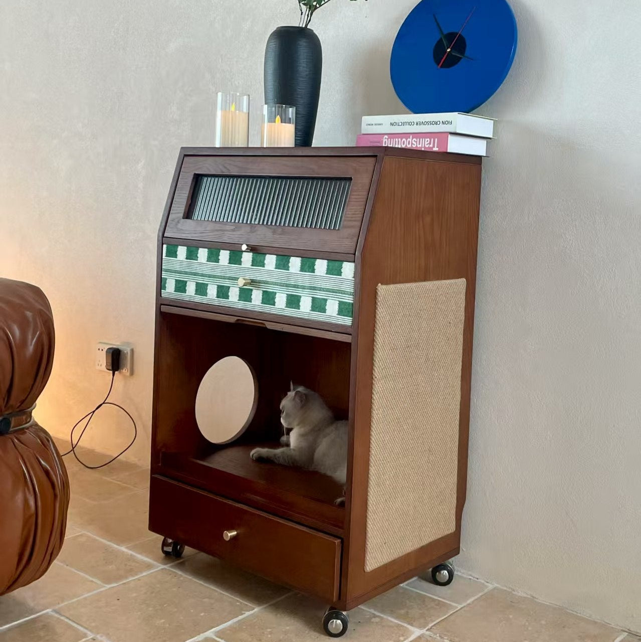 Living room, pet sharing, household use, movable cat bed, dining cabinet, antique style storage cabinet